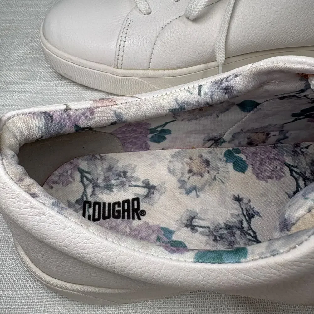 COUGAR BLOOM Leather Tennis Shoe Sneakers Sz 10 Floral Cherry Blossoms White